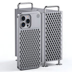 Husă iPhone 15 Pro Max, din aluminiu, perforată, argintiu