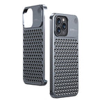 Husă iPhone 15 Pro Max, din aluminiu, perforată, gri