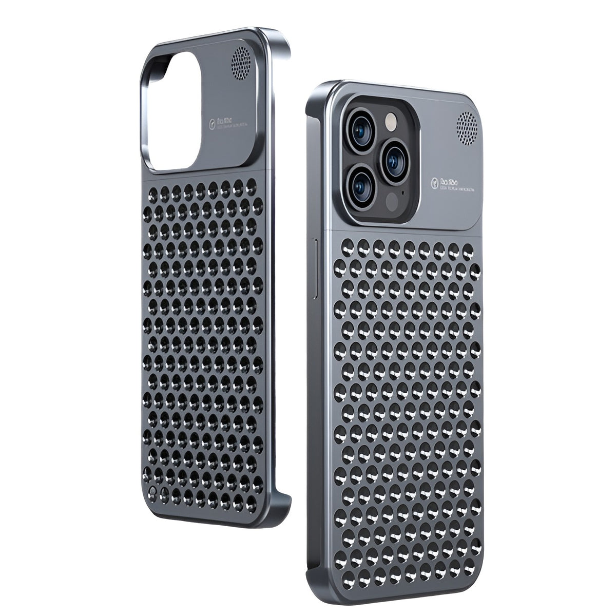 Husă iPhone 15 Pro Max, din aluminiu, perforată, gri