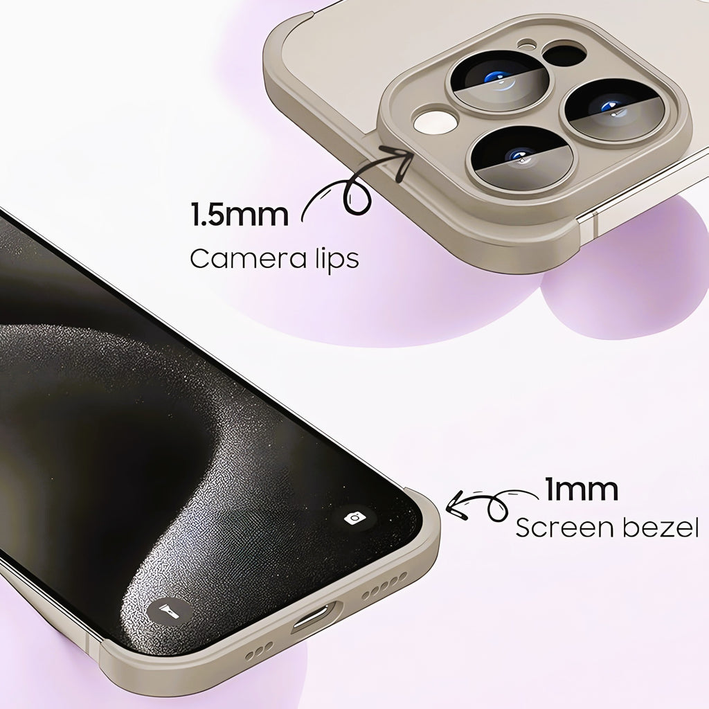 Husă iPhone 15 Pro Max, fără spate, doar colțuri și cameră, gri