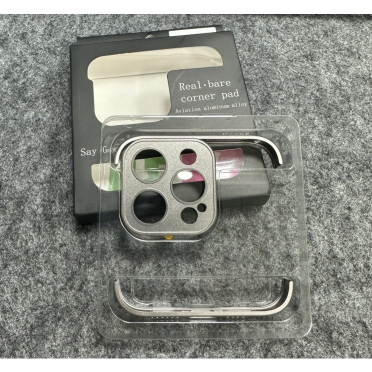 Husă iPhone 15 Pro Max, fără spate, doar colțuri și cameră, gri