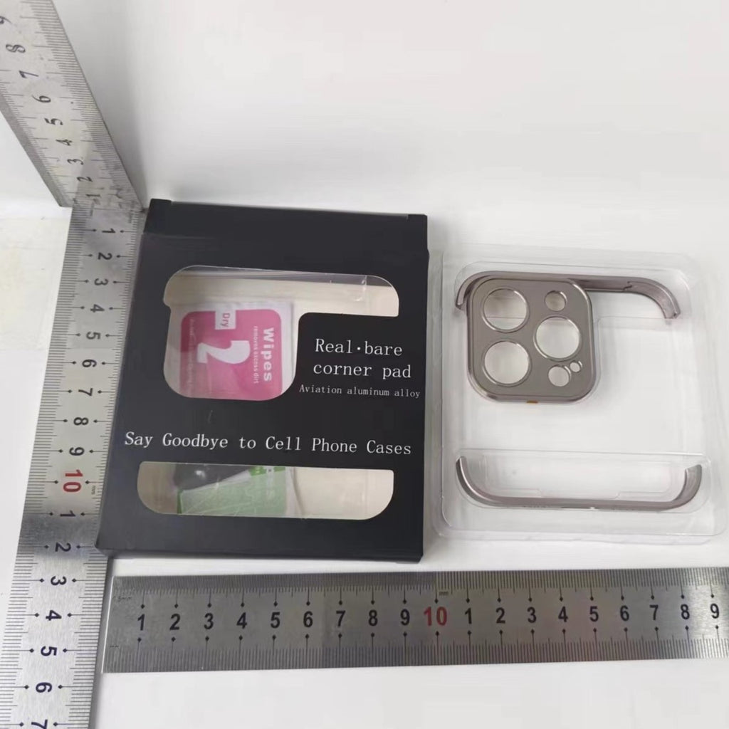 Husă iPhone 15 Pro Max, fără spate, doar colțuri și cameră, gri