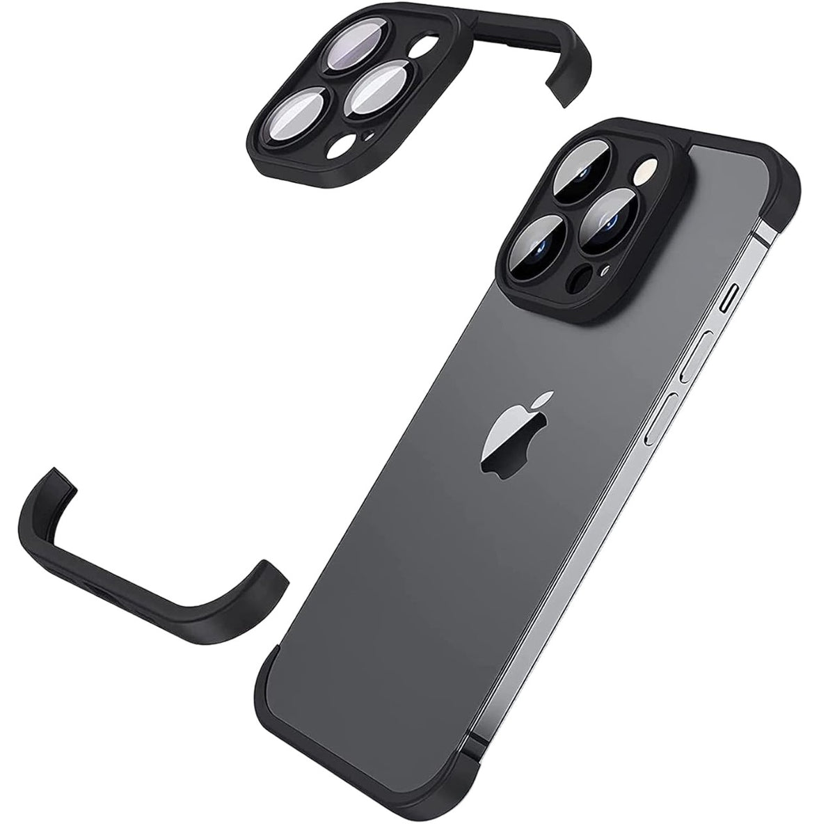 Husă iPhone 15 Pro Max, fără spate, doar colțuri și cameră, negru