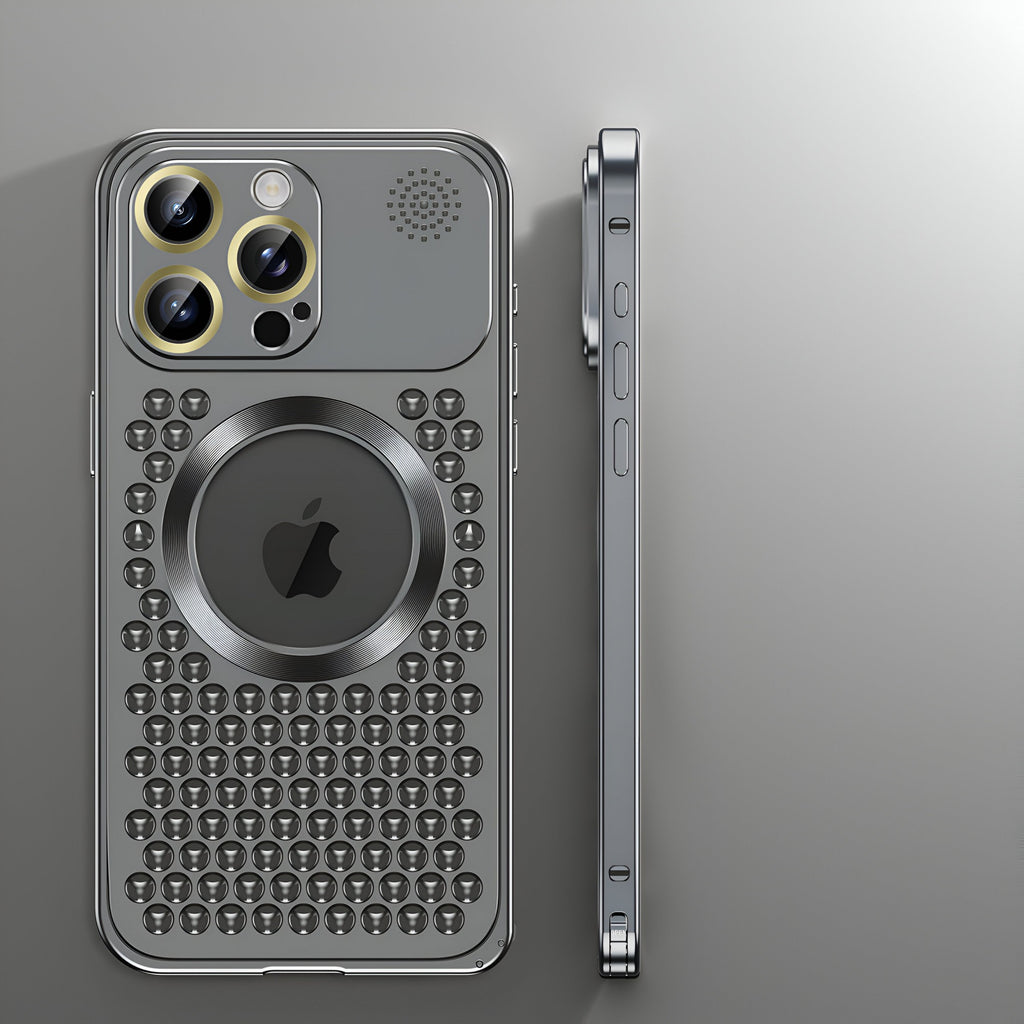 Husă iPhone 15 Pro Max, magnetică MagSafe, din aluminiu perforat, negru