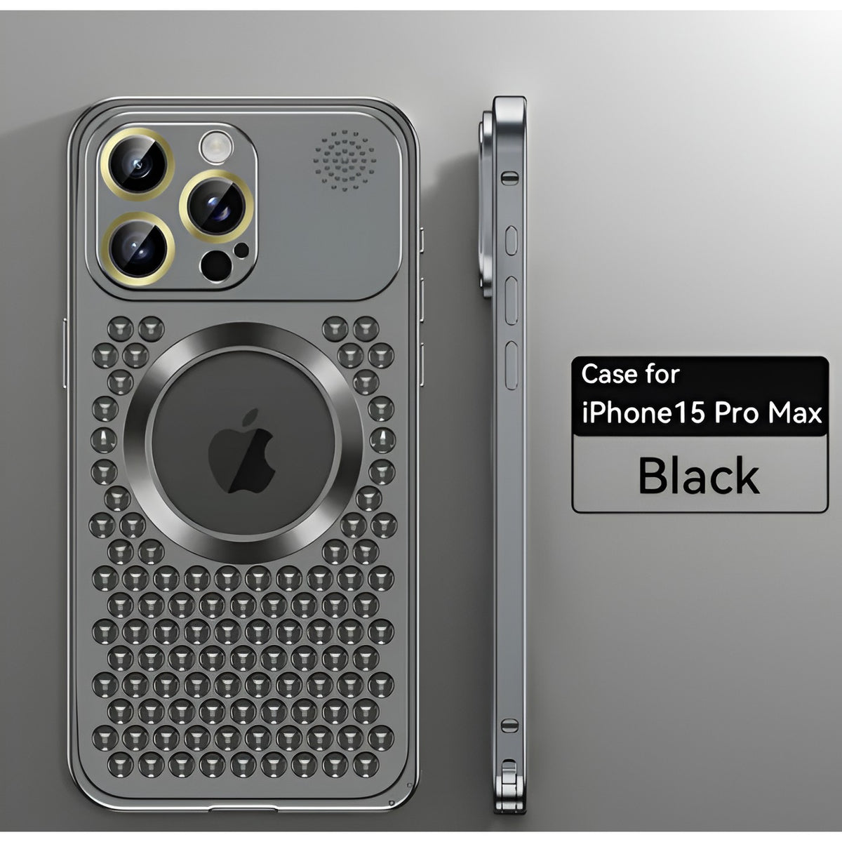 Husă iPhone 15 Pro Max, magnetică MagSafe, din aluminiu perforat, negru