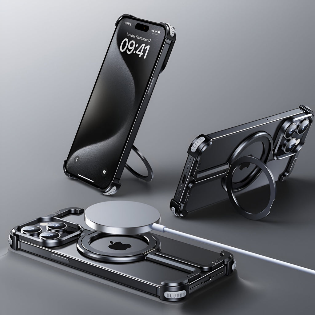 Husă iPhone 15 Pro Max, magnetică MagSafe, metalică fără ramă, negru