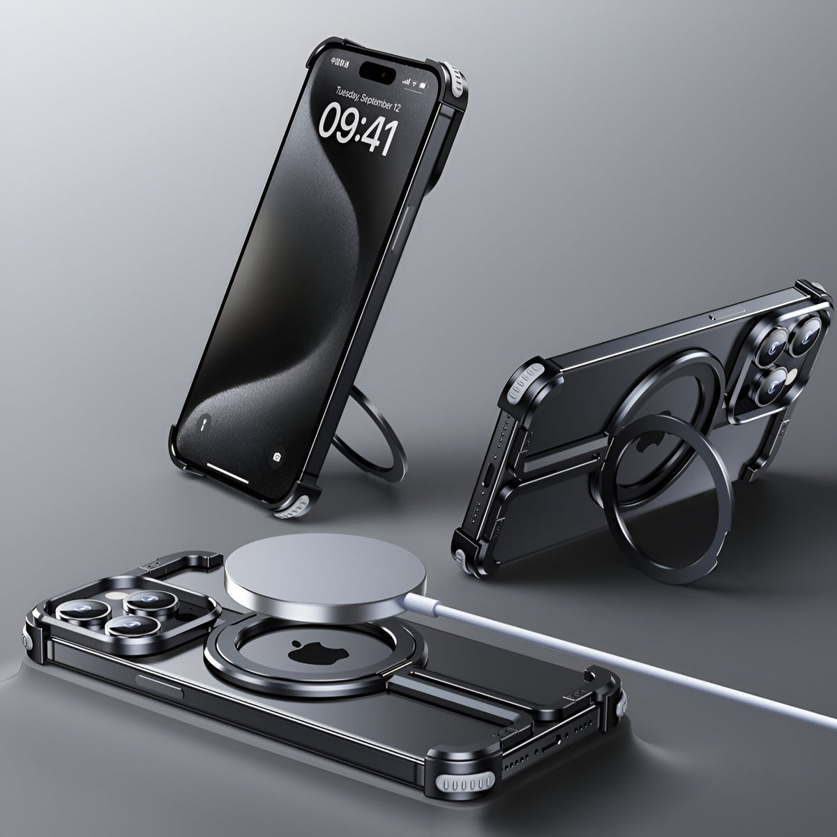 Husă iPhone 15 Pro Max, magnetică MagSafe, metalică fără ramă, negru