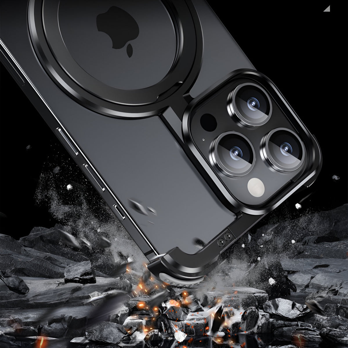 Husă iPhone 15 Pro Max, magnetică MagSafe, metalică fără ramă, negru