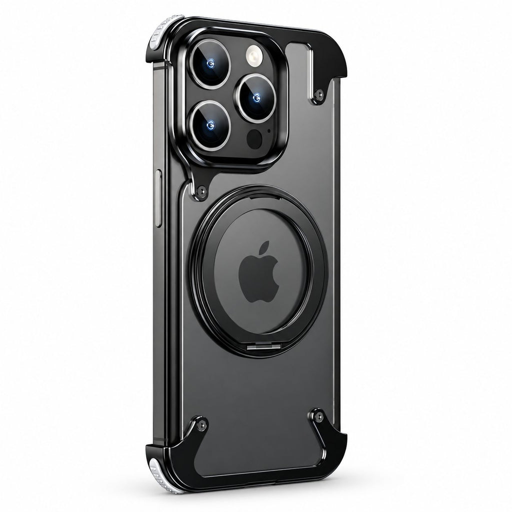 Husă iPhone 15 Pro Max, magnetică MagSafe, ramă metalică cu inel-suport, negru