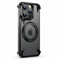 Husă iPhone 15 Pro Max, magnetică MagSafe, ramă metalică cu inel-suport, negru