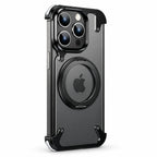 Husă iPhone 15 Pro Max, magnetică MagSafe, ramă metalică cu inel-suport, negru