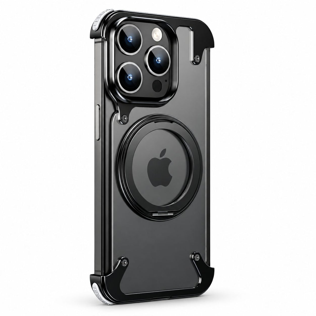 Husă iPhone 15 Pro Max, magnetică MagSafe, ramă metalică cu inel-suport, negru