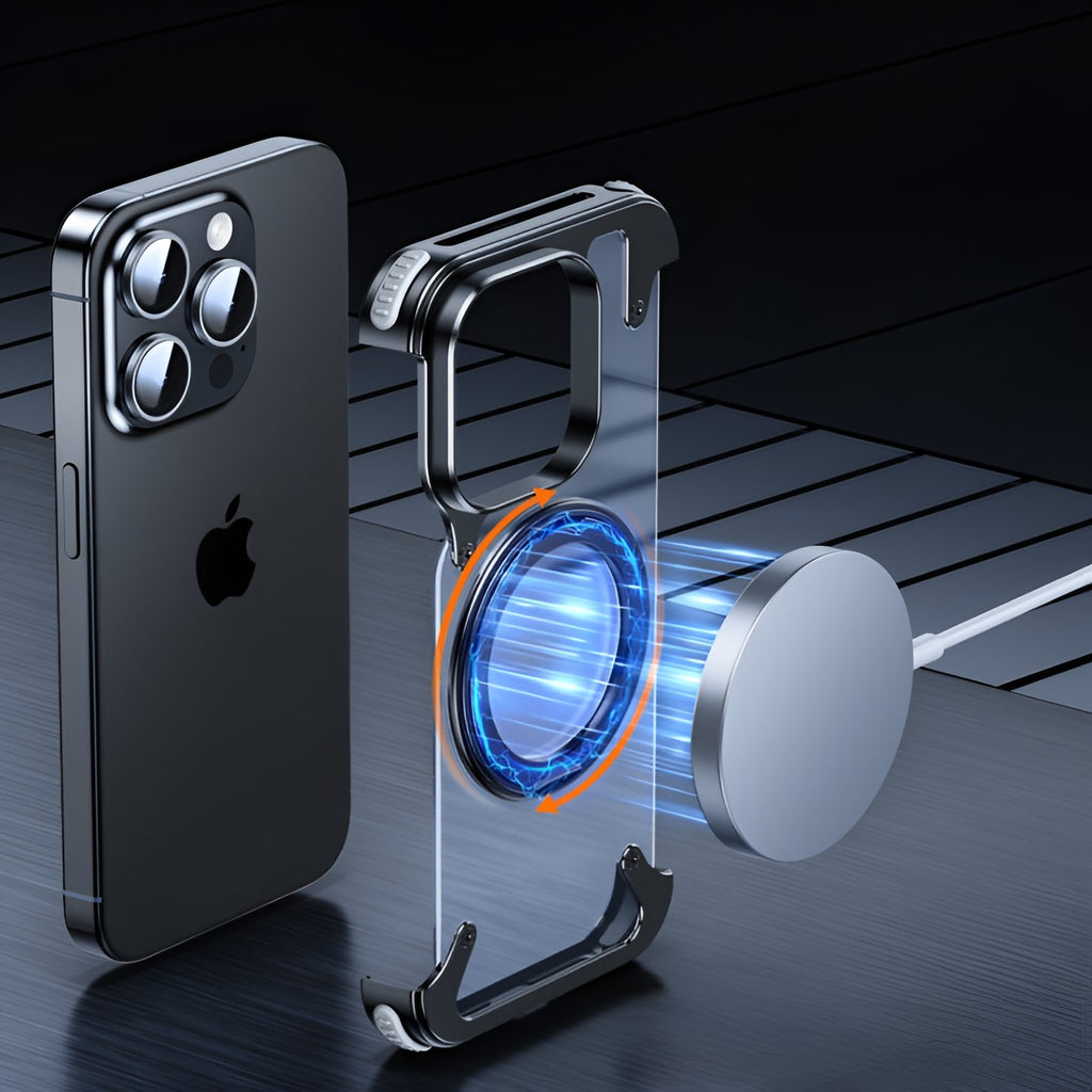 Husă iPhone 15 Pro Max, magnetică MagSafe, ramă metalică cu inel-suport, negru