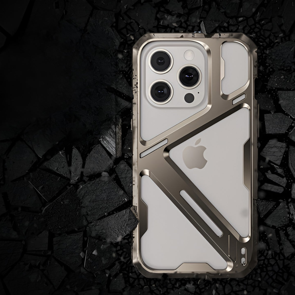Husă iPhone 15 Pro Max, metalică, tip armură, gri
