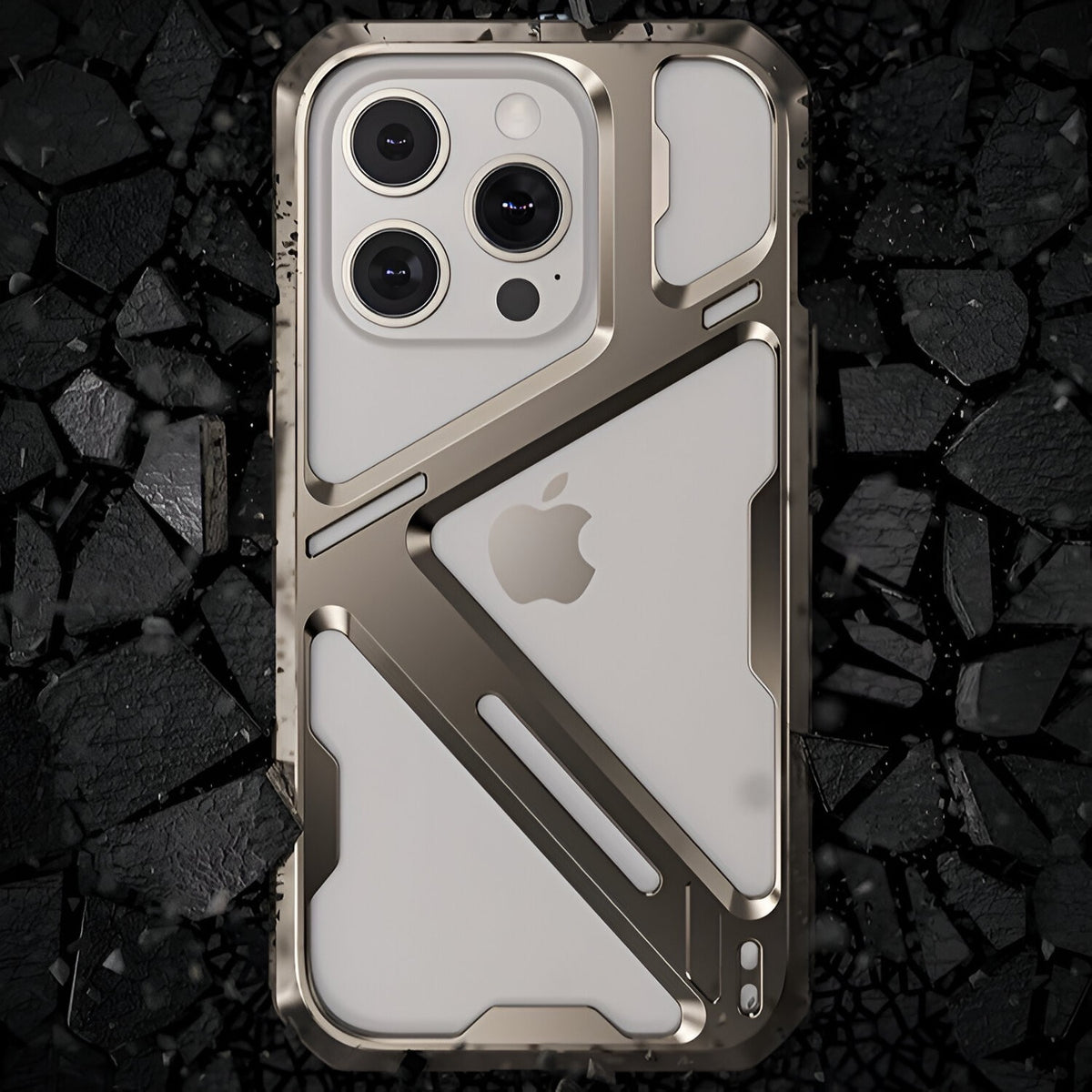 Husă iPhone 15 Pro Max, metalică, tip armură, gri