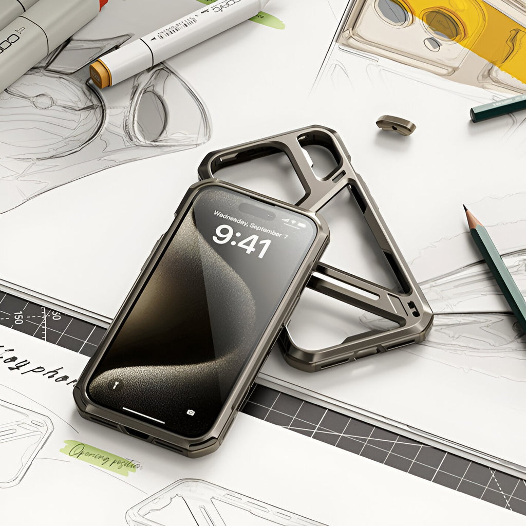 Husă iPhone 15 Pro Max, metalică, tip armură, gri