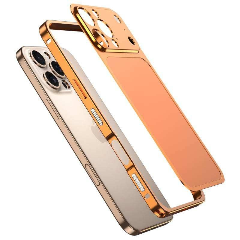 Husă iPhone 15 Pro Max, metalică unibody, mată, portocaliu