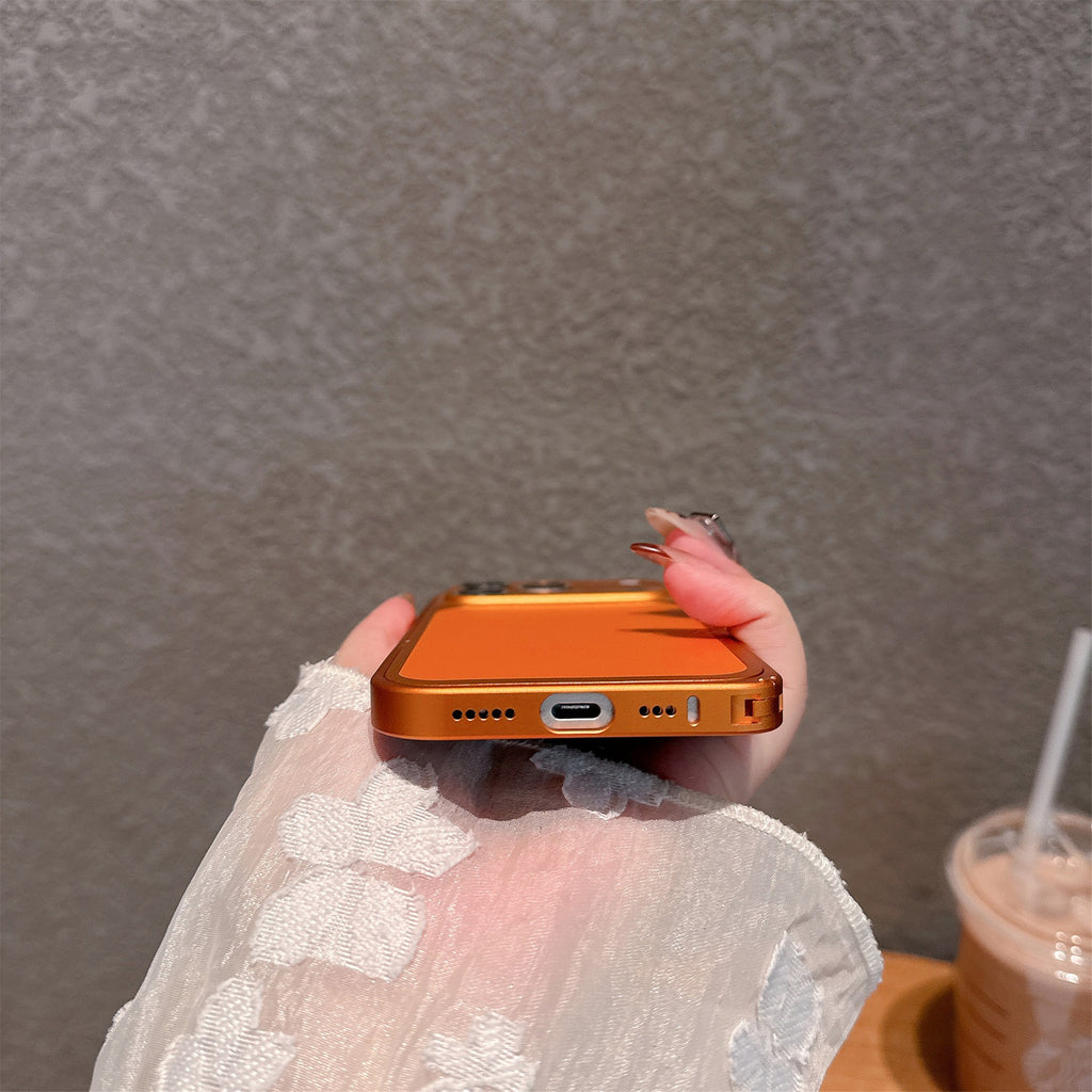 Husă iPhone 15 Pro Max, metalică unibody, mată, portocaliu