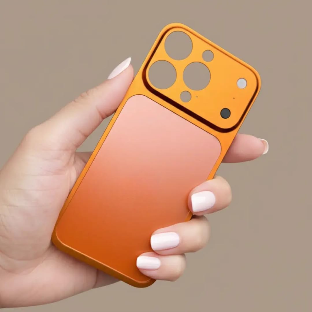 Husă iPhone 15 Pro Max, metalică unibody, mată, portocaliu