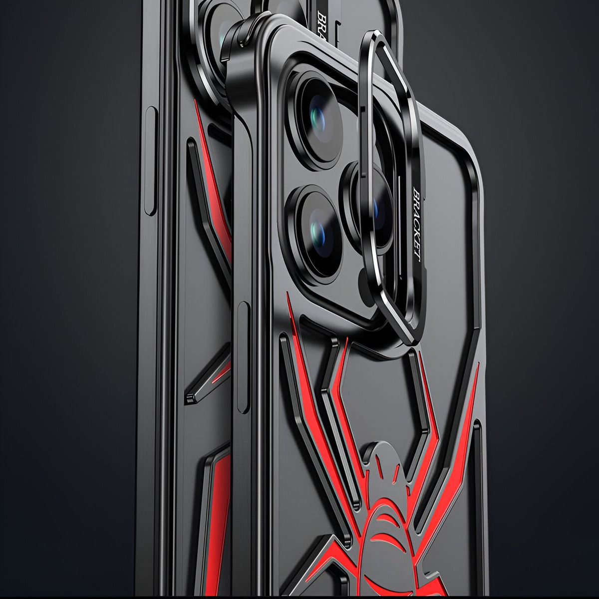 Husă iPhone 15 Pro Max, tip armură cu suport, negru/roșu