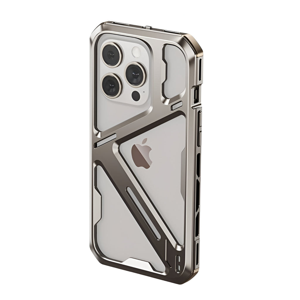Husă iPhone 15 Pro, metalică, tip armură, gri