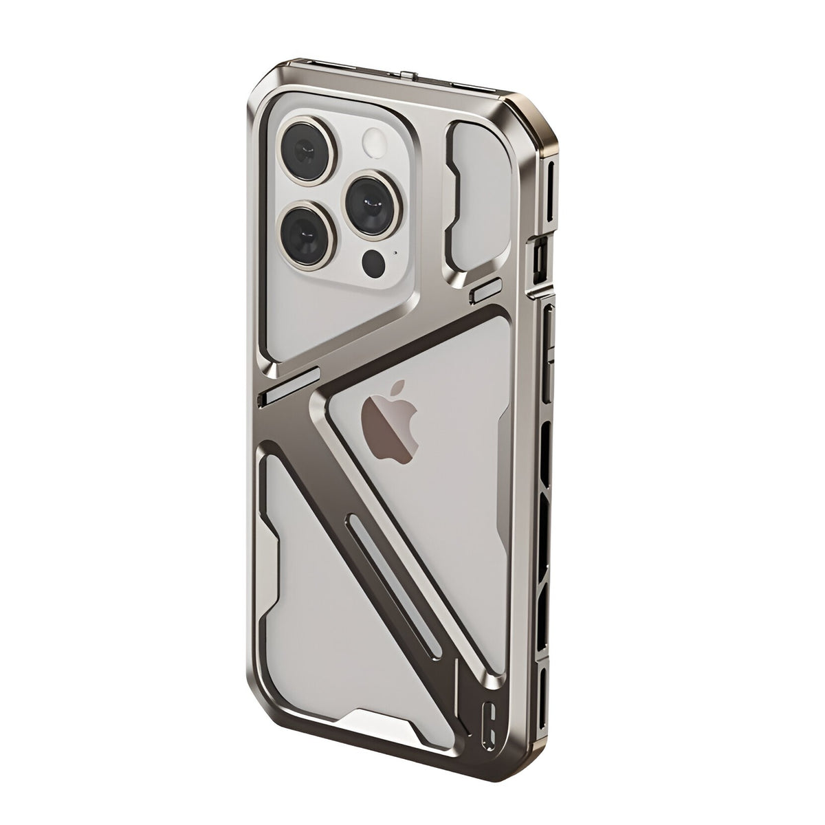 Husă iPhone 15 Pro, metalică, tip armură, gri