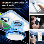 Husă iPhone 16, antișoc, transparentă, cu inel magnetic rotativ, albastru deschis