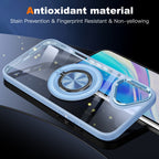Husă iPhone 16, antișoc, transparentă, cu inel magnetic rotativ, albastru deschis