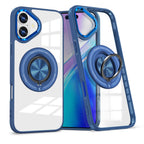 Husă iPhone 16, antișoc, transparentă, cu inel magnetic rotativ, albastru închis