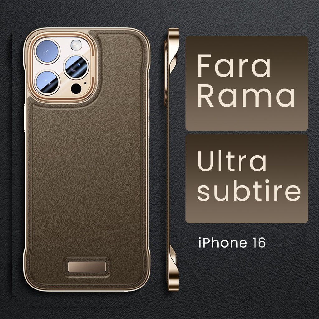 Husă iPhone 16, din piele ecologică, fără margini, auriu