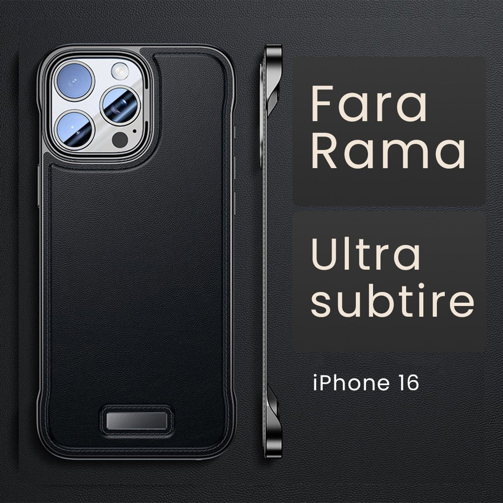 Husă iPhone 16, din piele ecologică, fără margini, negru