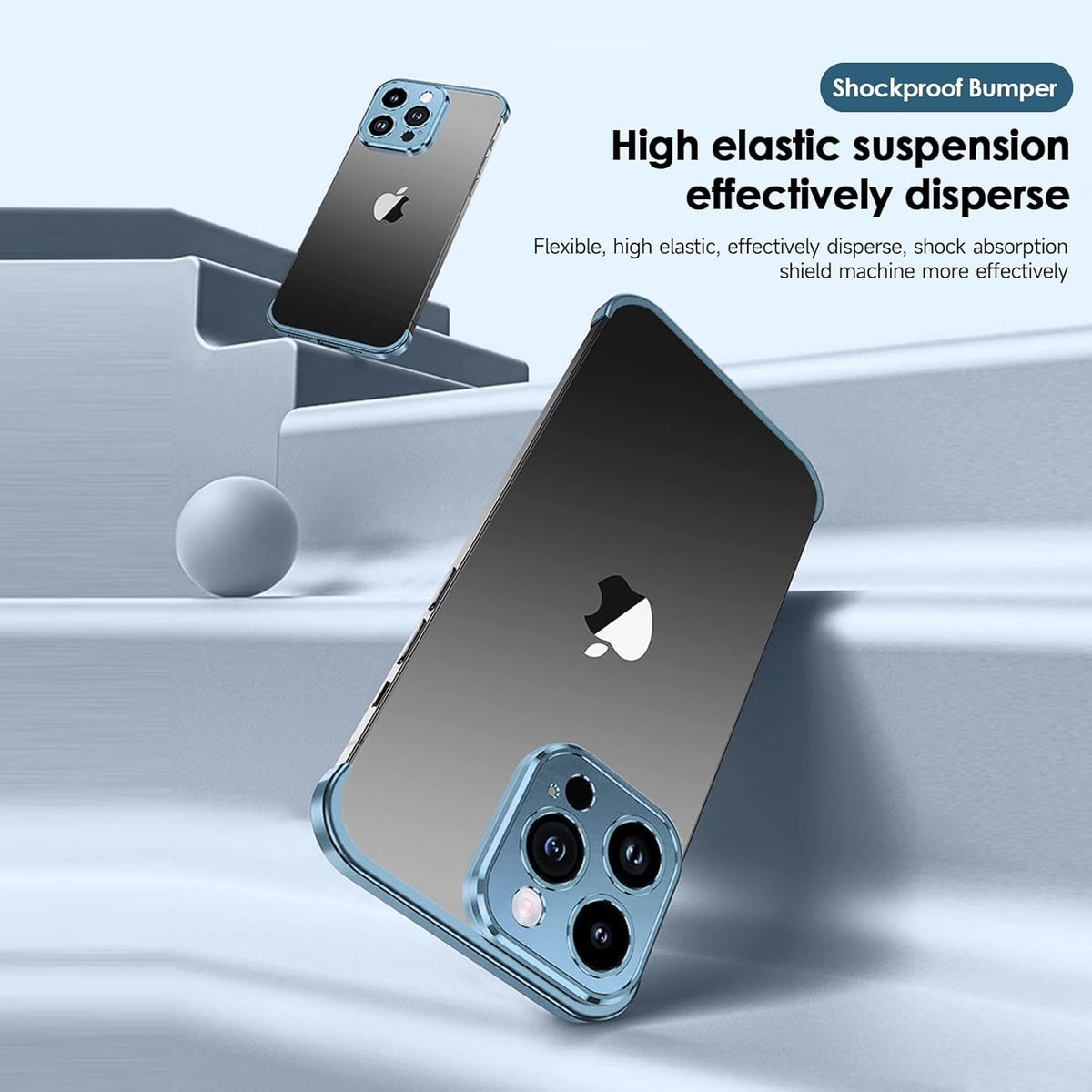 Husă iPhone 16, fără spate, doar colțuri și cameră, albastru