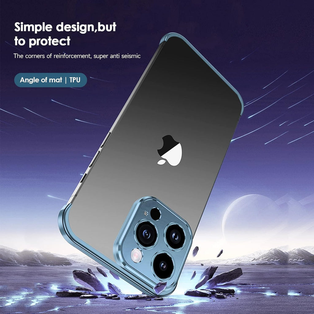 Husă iPhone 16, fără spate, doar colțuri și cameră, albastru