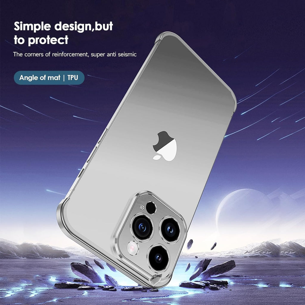 Husă iPhone 16, fără spate, doar colțuri și cameră, argintiu
