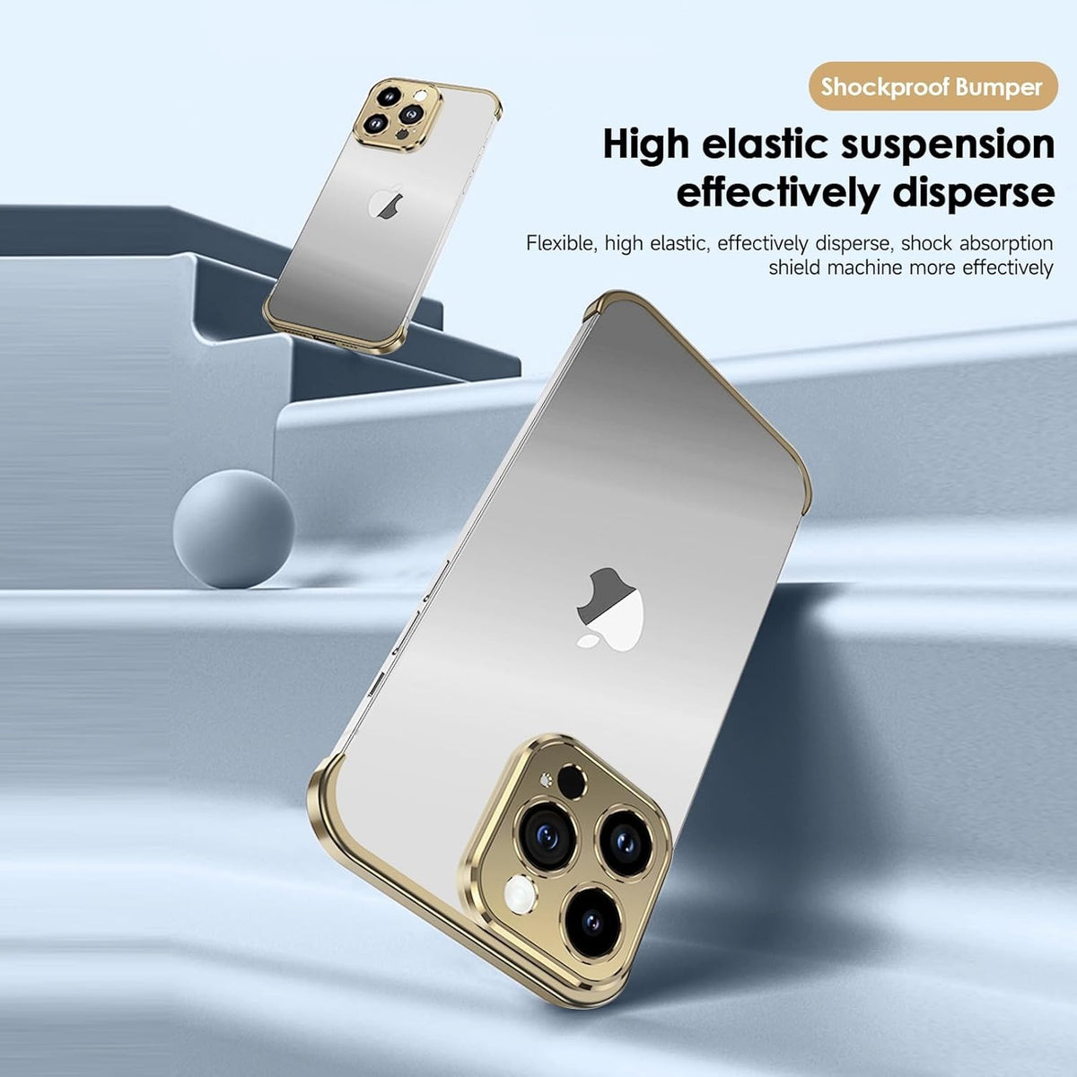 Husă iPhone 16, fără spate, doar colțuri și cameră, auriu