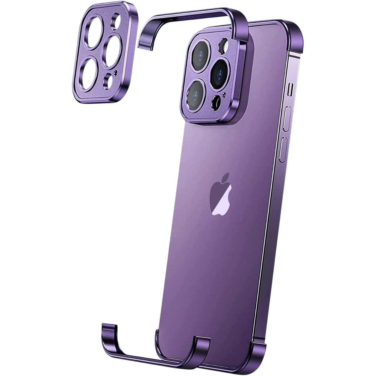 Husă iPhone 16, fără spate, doar colțuri și cameră, mov