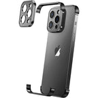 Husă iPhone 16, fără spate, doar colțuri și cameră, negru