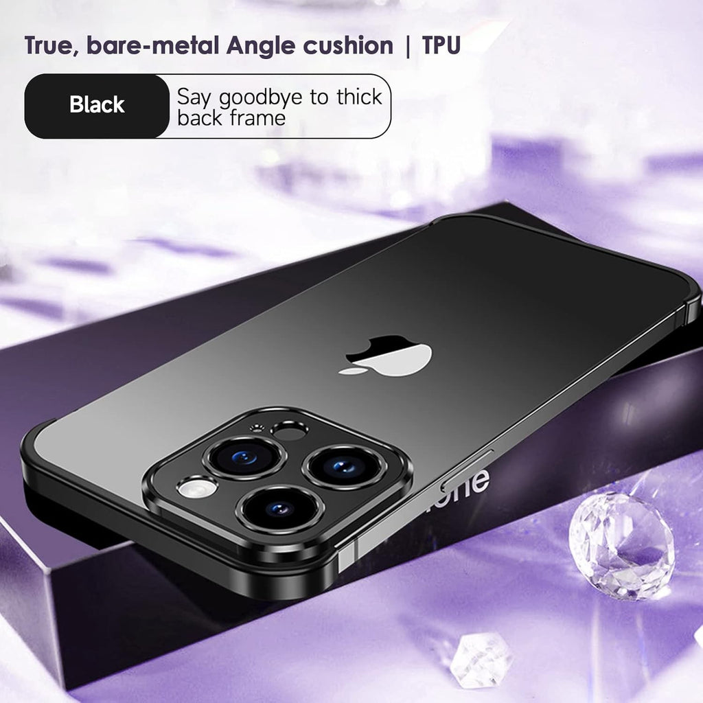 Husă iPhone 16, fără spate, doar colțuri și cameră, negru