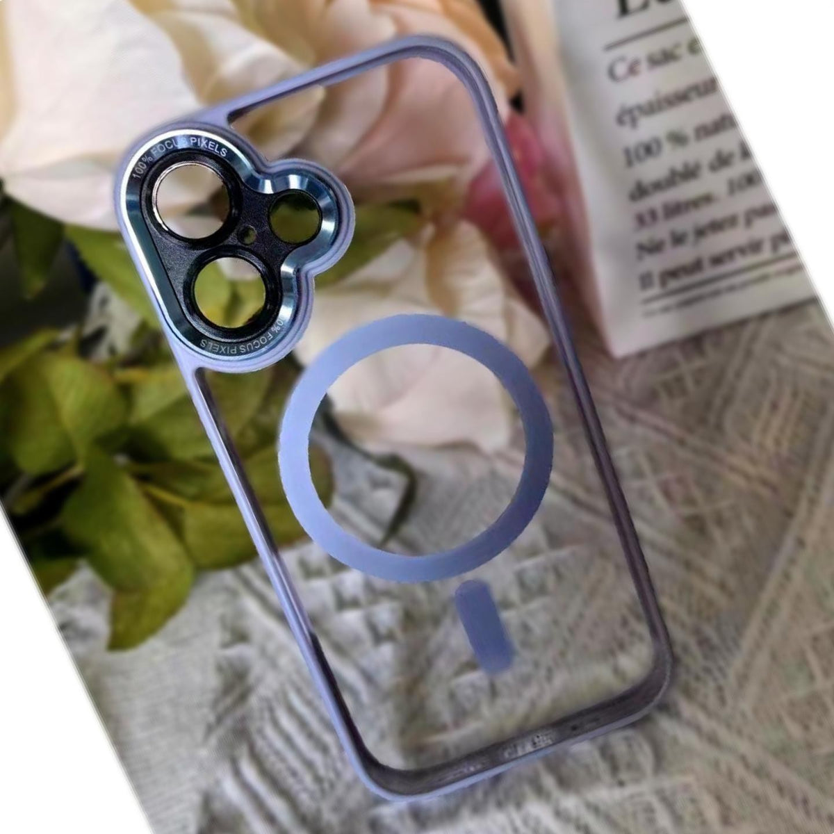 Husă iPhone 16, magnetică MagSafe, transparentă, mov