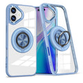 Husă iPhone 16 Plus, antișoc, transparentă, cu inel magnetic rotativ, albastru deschis