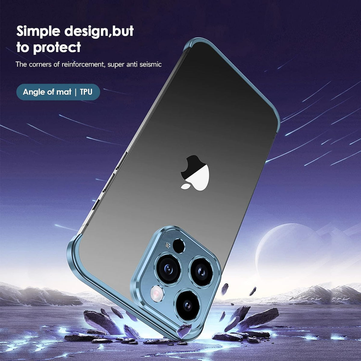 Husă iPhone 16 Plus, fără spate, doar colțuri și cameră, albastru