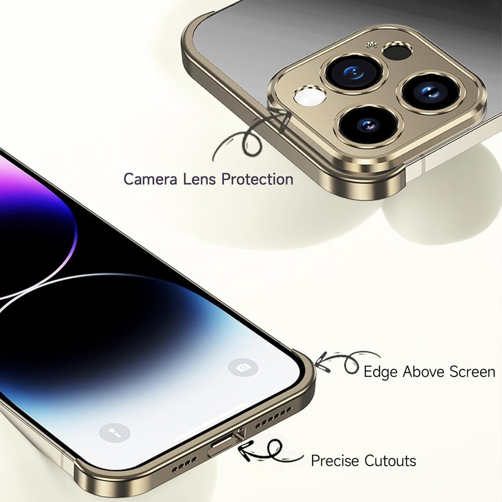 Husă iPhone 16 Plus, fără spate, doar colțuri și cameră, auriu