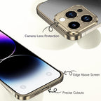 Husă iPhone 16 Plus, fără spate, doar colțuri și cameră, auriu