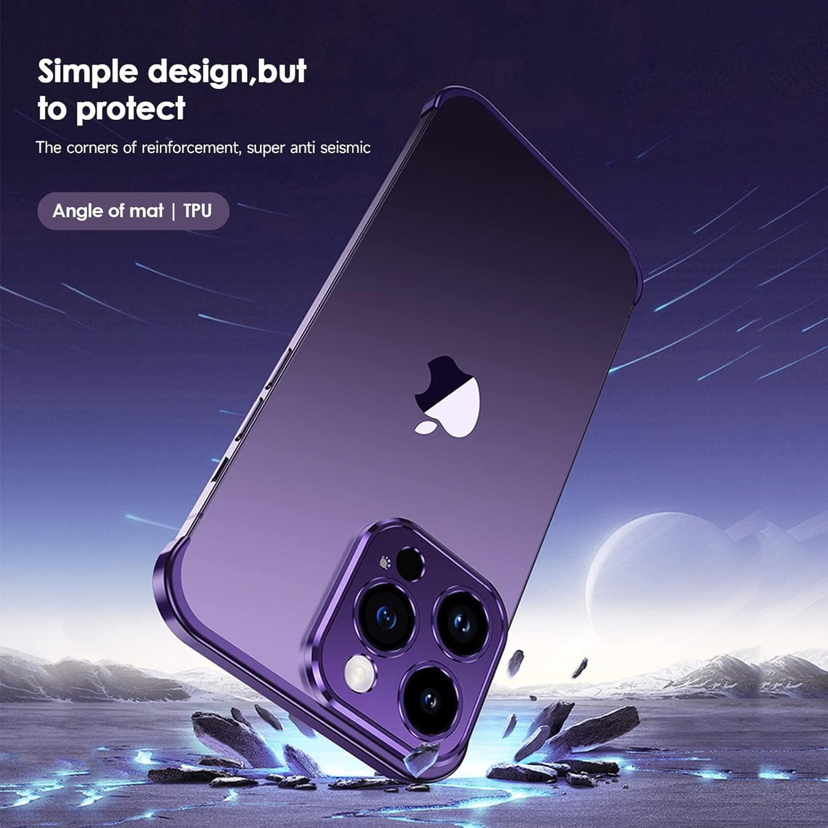 Husă iPhone 16 Plus, fără spate, doar colțuri și cameră, mov