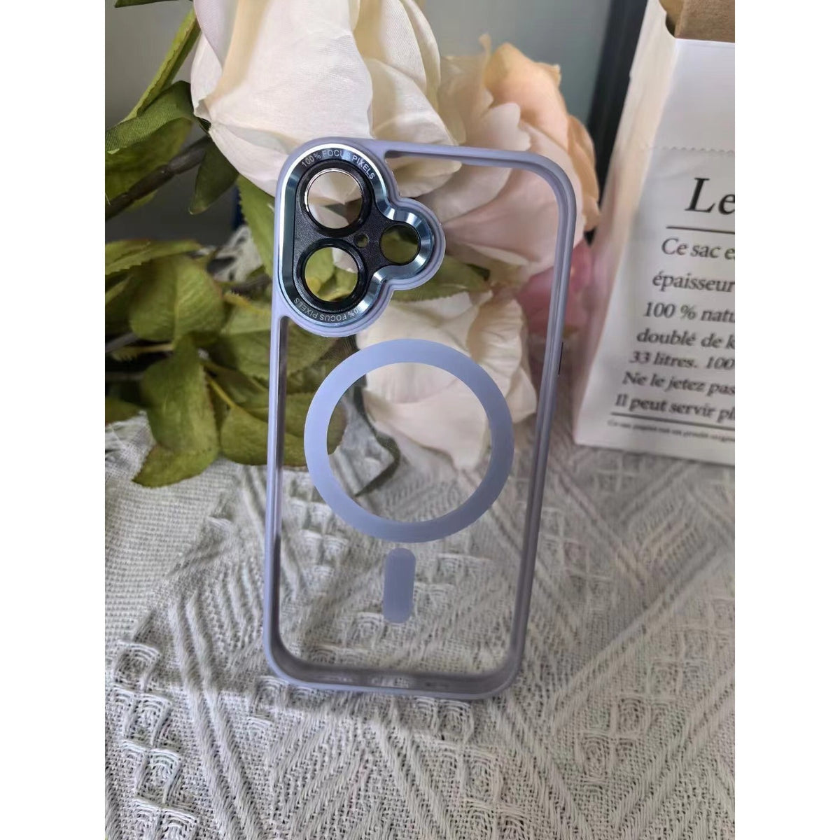 Husă iPhone 16 Plus, magnetică MagSafe, transparentă, mov
