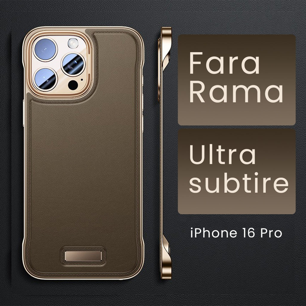 Husă iPhone 16 Pro, din piele ecologică, fără margini, auriu