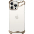 Husă iPhone 16 Pro, fără spate, doar colțuri și cameră, din aliaj, cu forme ondulate, auriu