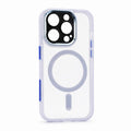 Husă iPhone 16 Pro, magnetică MagSafe, transparentă, din TPU și PC, cu ramă colorată, mov