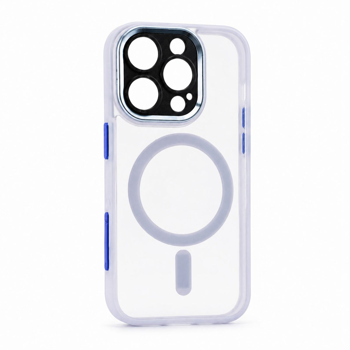Husă iPhone 16 Pro, magnetică MagSafe, transparentă, din TPU și PC, cu ramă colorată, mov