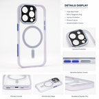 Husă iPhone 16 Pro, magnetică MagSafe, transparentă, din TPU și PC, cu ramă colorată, mov